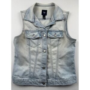 Gap‎ Denim Vest Womens Sz Small Light Wash Blue Jean Button Down Faded Y2K